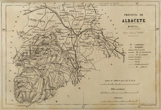 Map of the province of Albacete, which belonged at that time to the region of Murcia, Castilla-La Mancha, Spain
