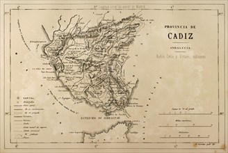 Map of the Cadiz province, Andalusia, Spain, Cronica General de España, Historia Ilustrada y Descriptiva de sus Provincias