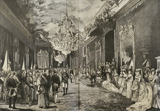 Official reception in the Throne Hall of the Royal Palace, in celebration of the days of Alfonso Xll, King of Spain (1857-1885), on 23rd January