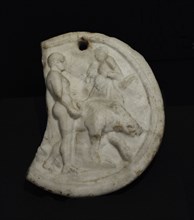Oscillum with a relief depicting the hero Meleager hunting the Calydonian boar
