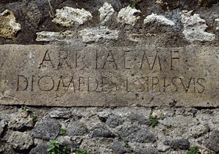 Latin inscription on a tomb in Roman capital letters, with the name of Arrio Diodemes, owner of the Roman Villa of Diomedes