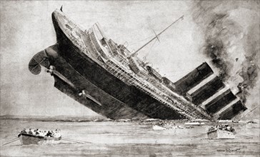 The sinking of the RMS Lusitania in 1915