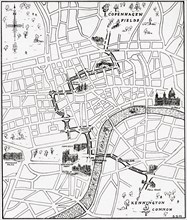 Map showing the route of the demonstration at Copenhagen Fields, London,,