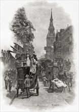 Cheapside and St Mary-le-Bow church steeple, London,,
