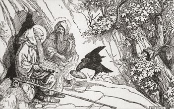 The raven who brought bread to St. Anthony and St. Paul of Thebes