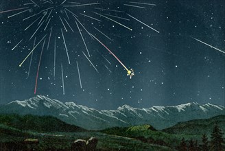 Spectacular perseids meteorite shower, the book ' the sky ' by a. guillemin printed in 1877