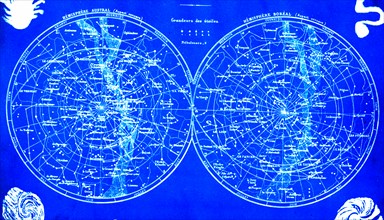 Celestial planisphere, is an instrument to assist in learning how to recognize stars and constellations. it consist of a circular star chart. first was the use of astrolabe. 1886 ( design by drioux an...