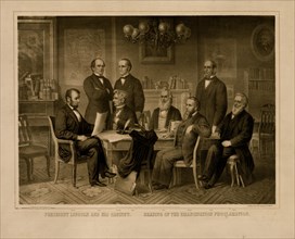 President Lincoln and his cabinet. Reading of the emancipation proclamation