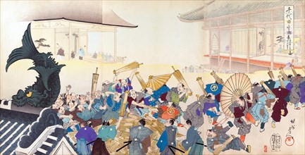 Umbrella Fight amongst men at the Castle