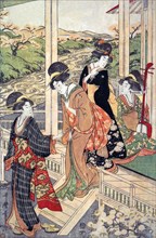 Group of Women on the Engawa of a Country House, in the time of the Cherry Blossoming