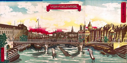 Japanese View of London with Bridge over the Thames