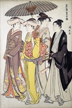 A Lady from a Samurai Household with Three Attendants, from the series A Brocade of Eastern Manners