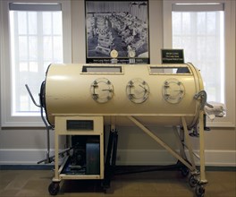 Iron lung (c. 1933) used to "breathe" for polio patients until 1955 when polio vaccine became available is located in the Mobile Medical Museum, Mobile, Alabama