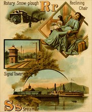 Railroad ABC - R is for Rotary Snow plow & Reclining Chair & S  is for Signal Tower, & steamer