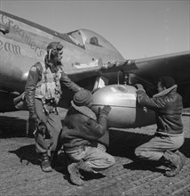 Edward C. Gleed and two unidentified Tuskegee airmen, Ramitelli, Italy, March 1945]