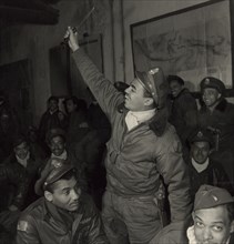 Members of the 332nd Fighter Group in a briefing room, Ramitelli, Italy, March, 1945