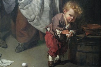 Broken Eggs, Detail of a child wiping his hands