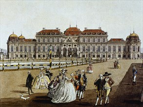Belvedere Palace. Vienna. Austria. Engraving. Colored. 1785.
