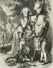 Marie Antoinette (1755-1793) with her children in Trianon. Engraving, 1868.