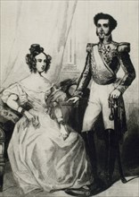Maria I (1734-1816) Queen of Portugal, Brazil and Algarvesand Peter III of Portugal (1717-1786). Engraving.