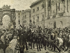 Juan Prim y Prats. Amazing reception after the Hispano-Moroccan War with a triumphal arch in the Saint James square on September 8, 1860.