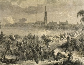 Combat of the garrison of Strasbourg with the Prussians camped in the cemetery of Saint Elena.