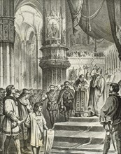 Coronation of Charles V in Aachen Cathedral on June, 1519.