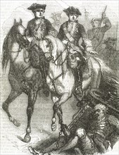 Louis XV, king of France and his son Louis, Dauphin of France present at the Battle of Fontenoy.