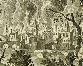 Destruction of Sodom and Gomorrah. Engraving.