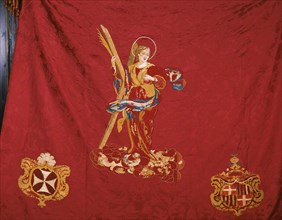 Banner of the confraternity of St. Eulalia.18th c. Baroque. Cathedral Museum. Barcelona. Spain.