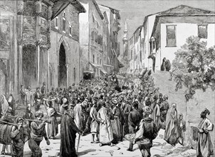 Mahmud Nedim Pasha (1818-1883). Ottoman statesman. Protests in the streets of Istanbul against Minister. Engraving.