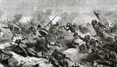 Turkish troops. Battle of Turbigo (Italy) (3 june 1859). Second Italian War of Independence. Engraving.