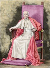 Pope Leo XIII (1810-1903). Engraving. Colored.