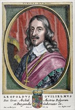 Archduke Leopold Wilhelm of Austria (1614 - 1662) Austrian military commander, Governor of the Spanish Netherlands. Colored engraving.