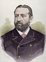 Joaquin Lopez Puigcerver (1841-1906). Spanish politician. Engraving by Badillo. 1886. Colored.