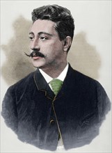 Benedicto Lucignani (b. 1861). Italian tenor. Engraving by Rico. La Ilustracion Espanola y Americana, 1880. Colored.