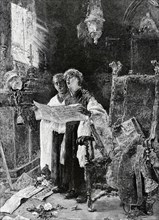 Spain. Altar server singing. Essay. Engraving, 1886.