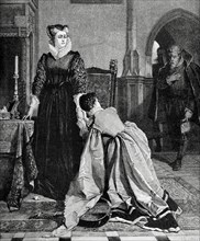 Queen Mary of Scotland (1542-1587) and Queen consort of France, sentenced to capital punishment. Engraving,1885.