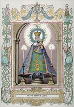 Our Lady of Loreto. Engraving by Capuz. Ano Cristino, 1853. Colored.