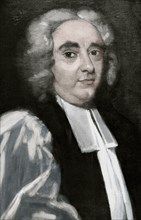 George Berkeley (1685 - 1753), known as Bishop Berkeley. Anglo-Irish philosopher. Engraving. Colored.