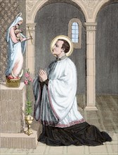 Saint Aloysius Gonzaga (1568-1591). Engraving. Colored.