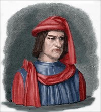 Lorenzo de Medici (1449-1492). Engraving. Colored.