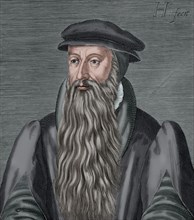John Knox (1514-1572). Engraving. Colored.