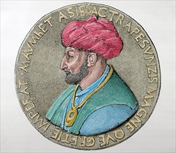 Mehmet III (1429-Istanbul, 1481). Turkish Ottoman Sultan. Colored engraving.