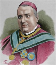 Joaquim Lluch i Garriga (1816-1882). Catholic priest, bishop and cardinal Spanish. Engraving. Colored.