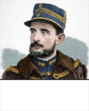 General Jean-Baptiste Marchand (1863 - 1934) French military officer and explorer in Africa. Engraving. Colored.