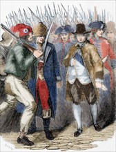 Return of Louis XVI to Paris after his arrest at Varennes after his escape attempt. June 25, 1791. Engraving. Colored.