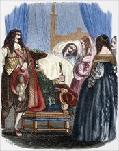Death of Louis XIII (1601-1643). Engraving. Colored.