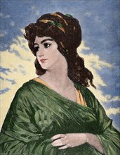 Lucretia (d.510 BC). Engraving. Colored.