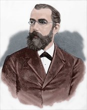 Robert Koch (1843-1910). Engraving. Colored.
